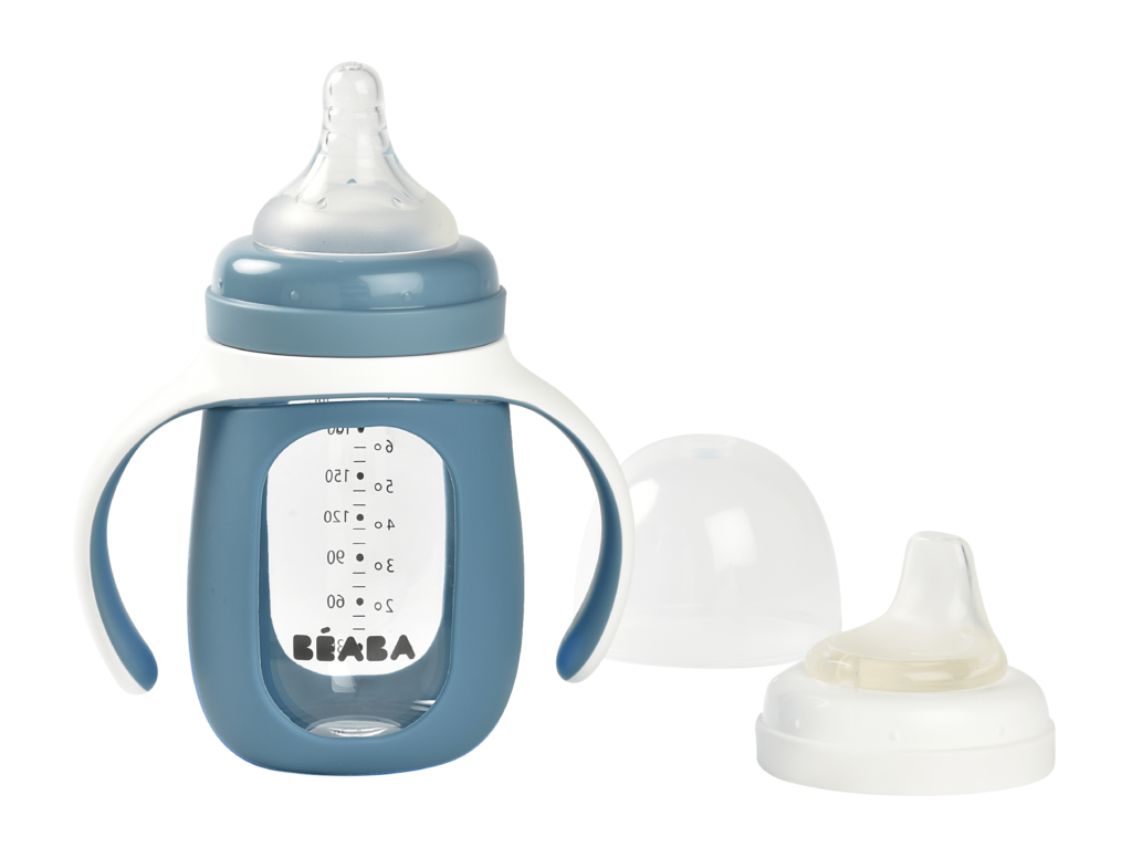 2-in-1 Learning Bottle 210ml + Silicone Sleeve - Windy Blue