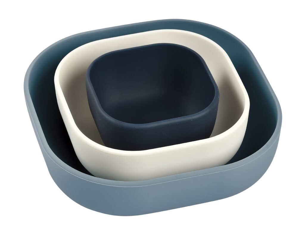Silicone 3 Piece Nesting Bowl Set - Night Blue/Cotton/Baltic Blue