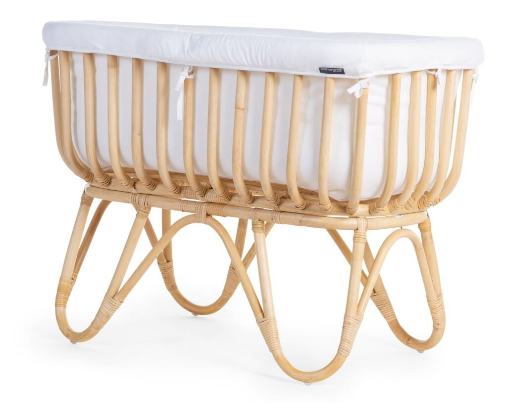 Rattan Cradle 80x40 + Mattress + Cover Off White