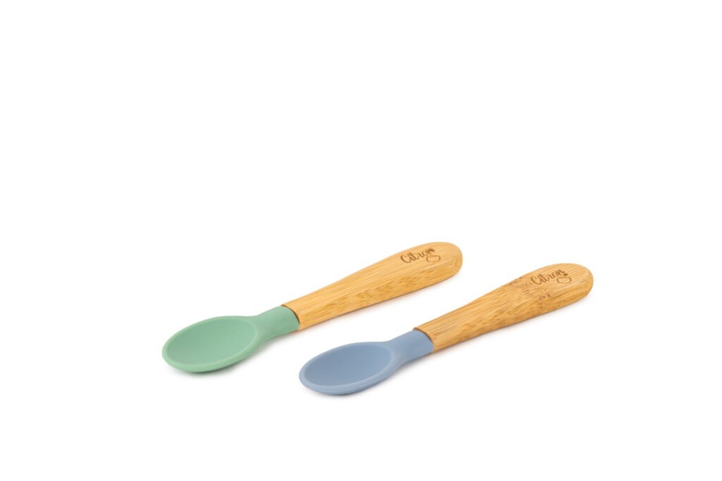 Organic Bamboo Spoons Set of 2 Green/Dusty Blue