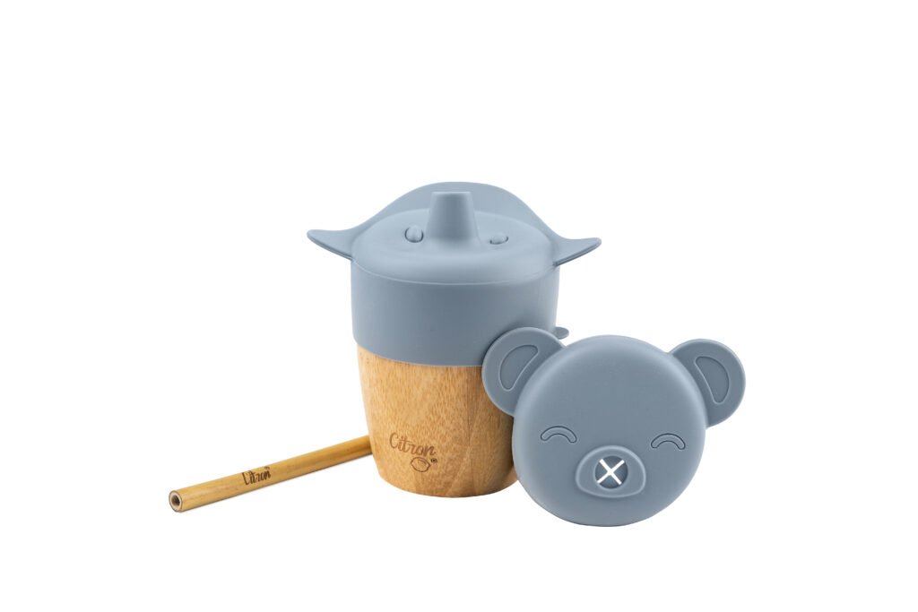 Organic Bamboo Cup W Lids Dusty Blue