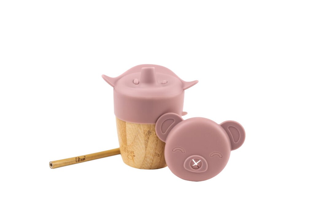 Organic Bamboo Cup W Lids Blush Pink
