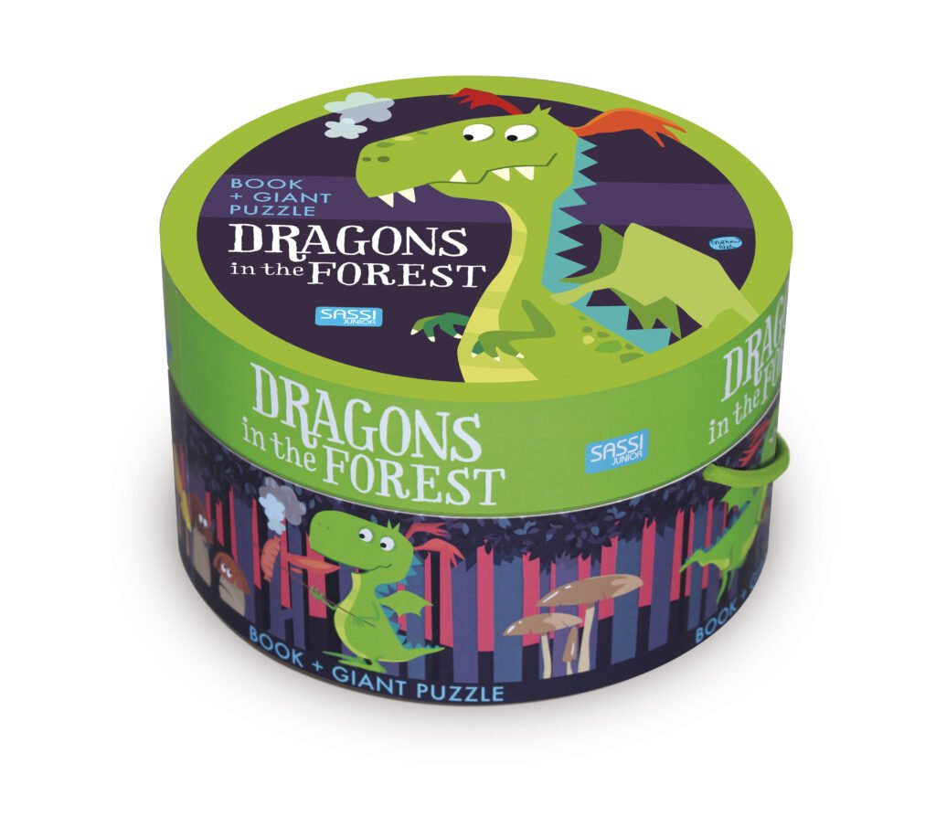 Sassi Book And Giant Puzzle Round Box Dragons In The Forest