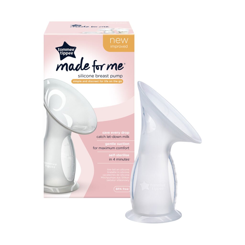 Tommee Tippee Silicone Manual Breast Pump and Let Down Catcher to Express, Relieve or Catch Excess Milk, Includes Sterilising Lid, 100ml, Clear