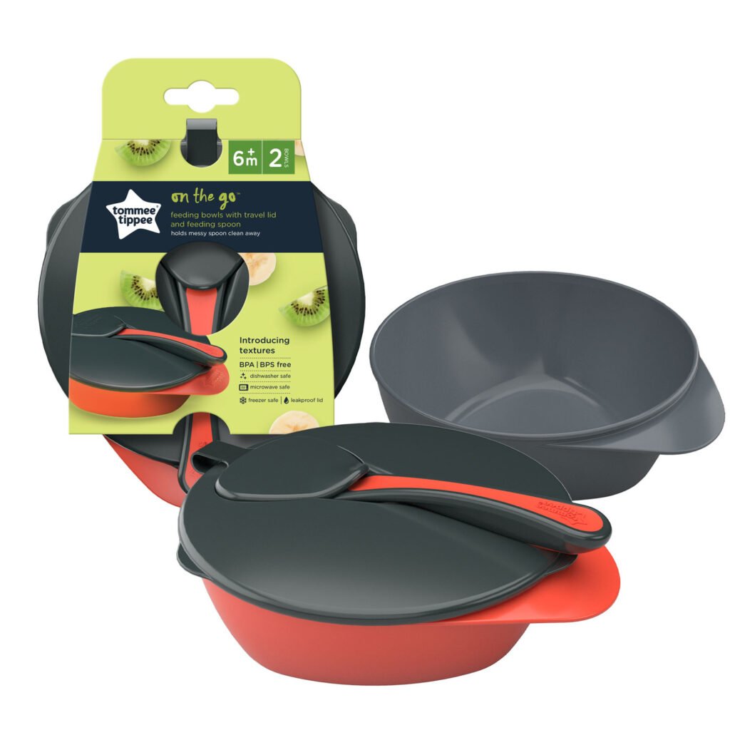 Tommee Tippee On The Go Feeding Bowl x 2, Lid and Spoon- Blue