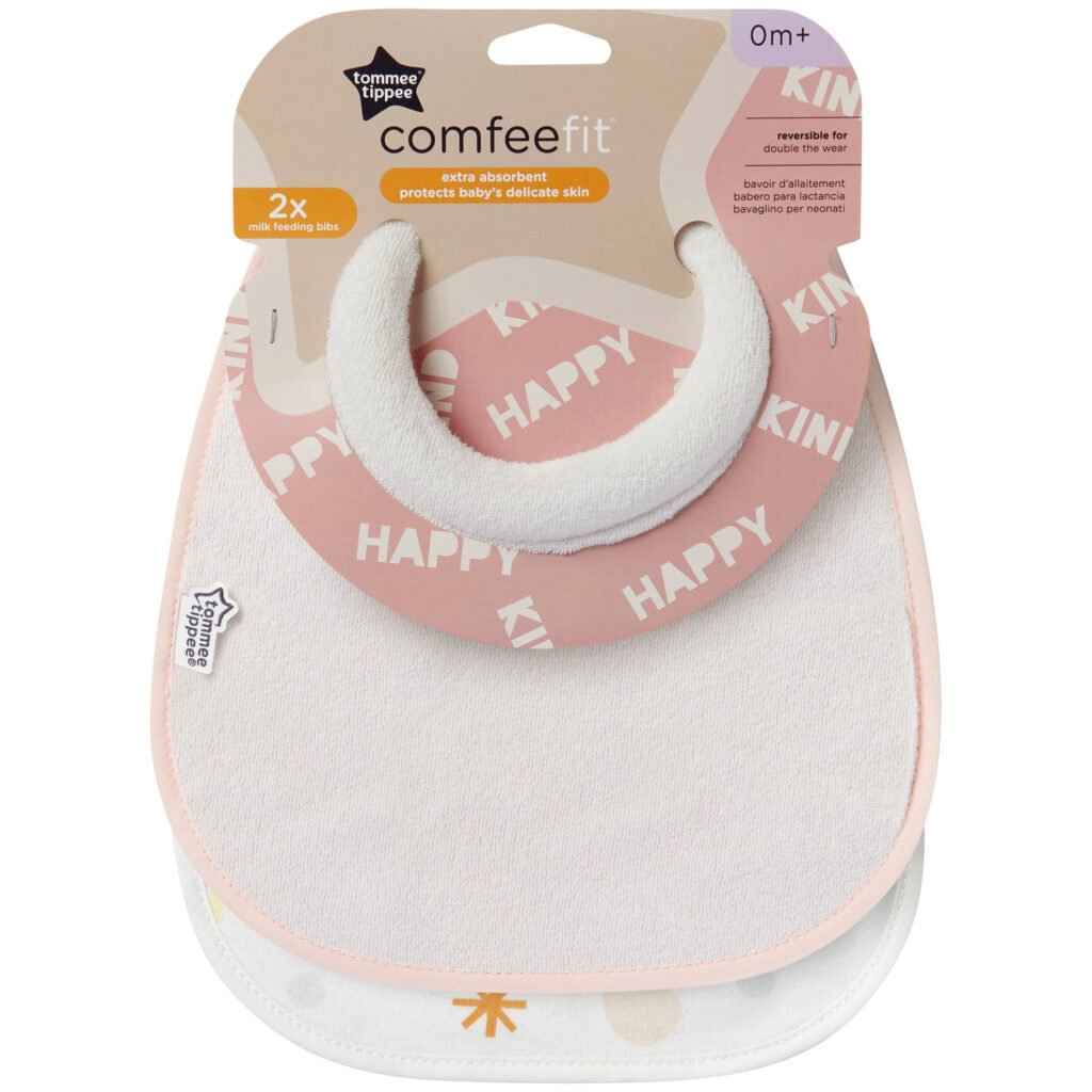 Tommee Tippee Closer to Nature Milk Feeding Bib X 2 - Indigo Blue/ Mint Green/ Baby Pink
