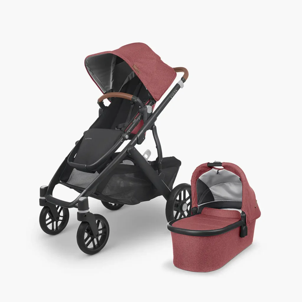 UPPABABY Vista V2 Stroller - Lucy - Rosewood Mélange | Carbon Frame | Saddle Leather
