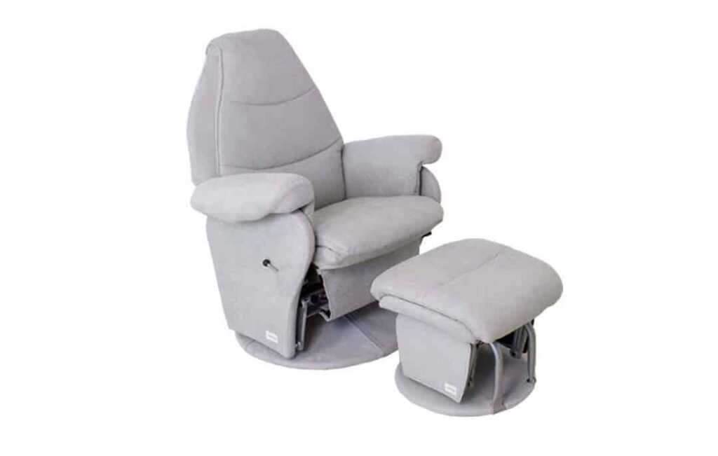Vogue Feeding Glider Chair & Ottoman Steel Grey Fabric