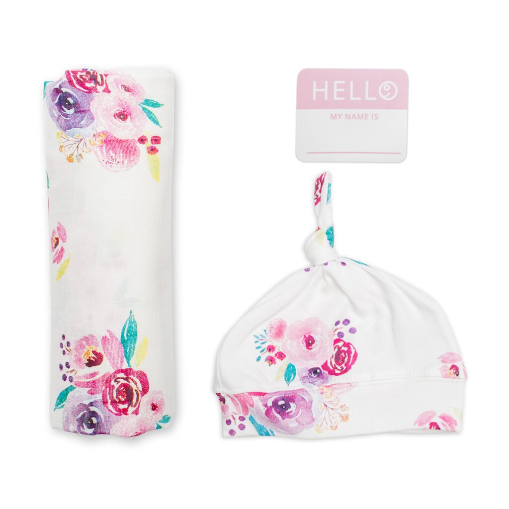 Bamboo Hat and Swaddle Blanket  - Posies