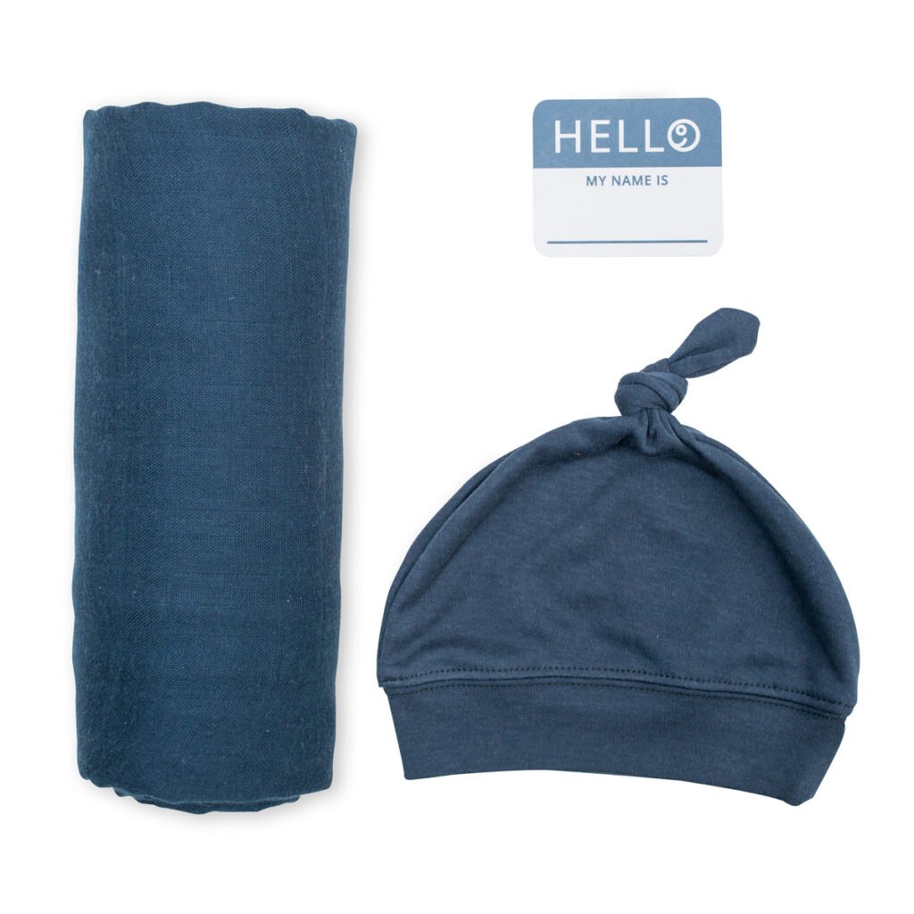 Bamboo Hat and Swaddle Blanket - Navy