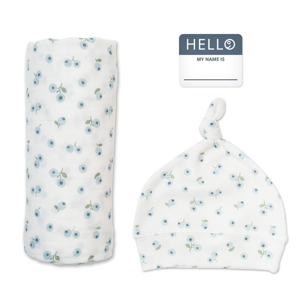 Bamboo Hat and Swaddle Blanket - Blueberries