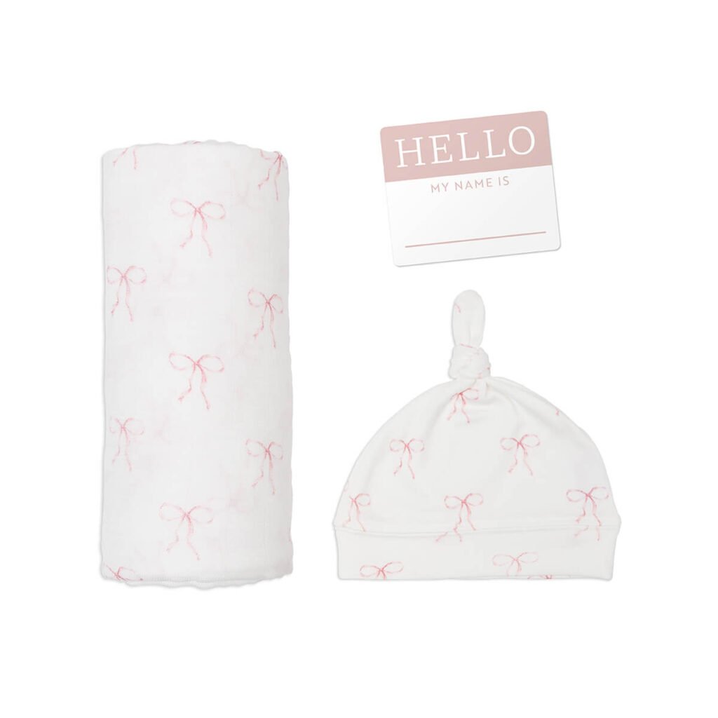Bamboo Hat and Swaddle Blanket - Bows