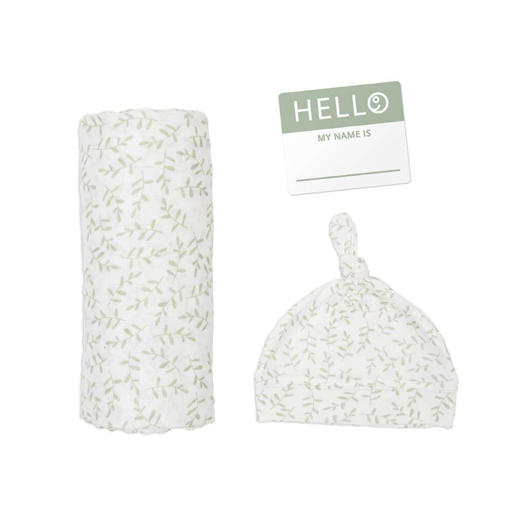 Bamboo Hat and Swaddle Blanket - Greenery