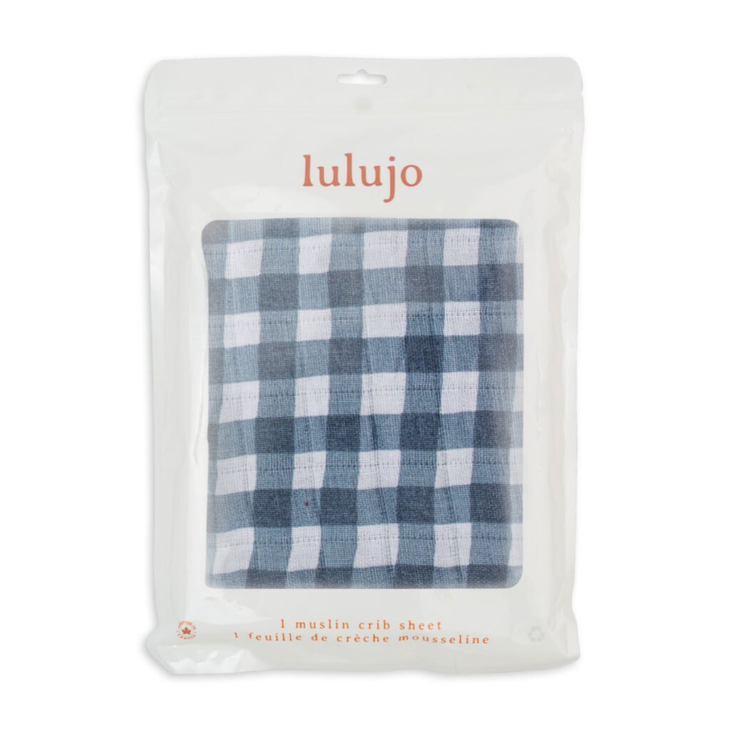 Muslin Crib Sheet (135cm x 70cm) - Navy Gingham