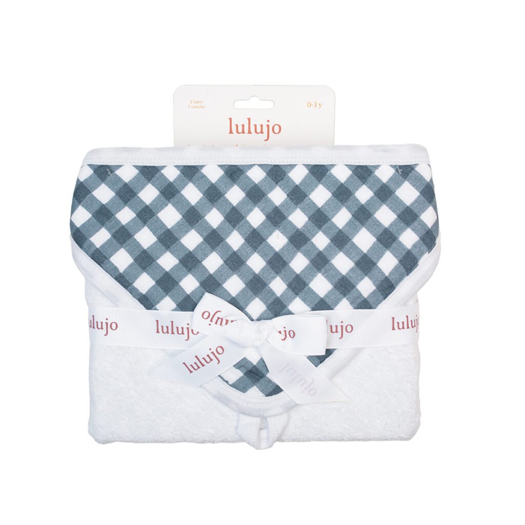 Baby Hooded Towel - Navy Gingham