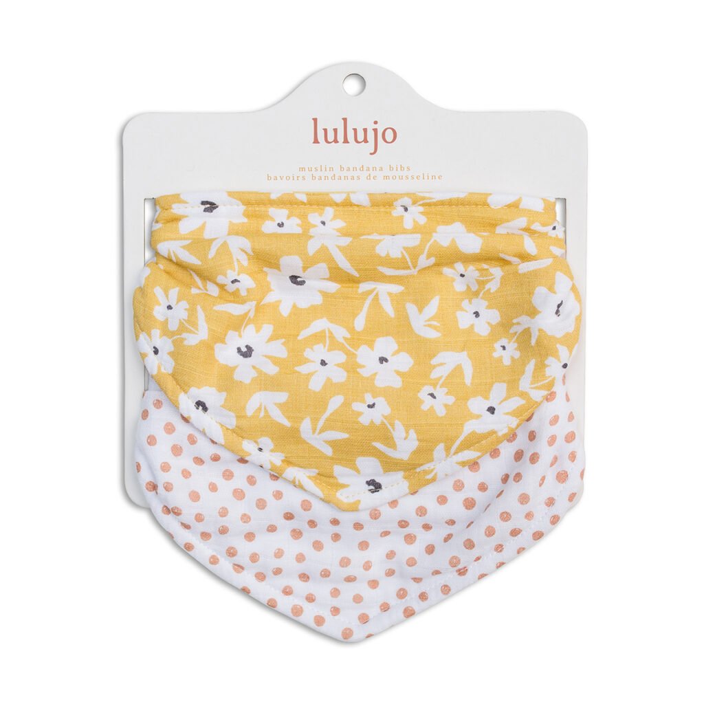 Bandana Bibs (2-pack) - Yellow Wildflowers / Dots