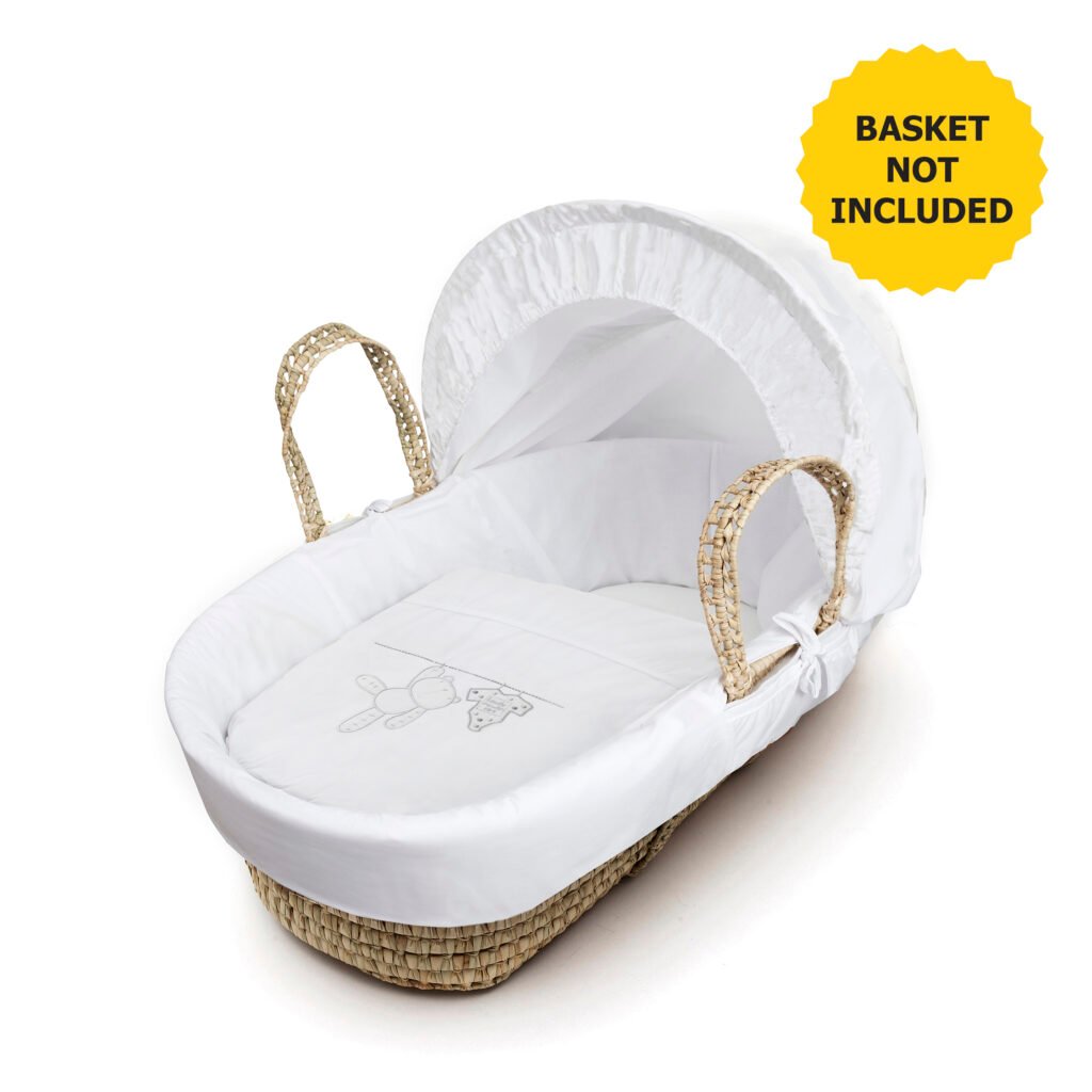 White Teddy Washday Moses Basket Bedding Set