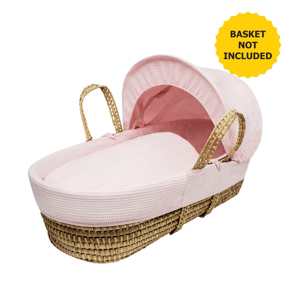 Pink Waffle Moses Basket Bedding Set