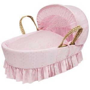 Broderie Anglaise Pink Palm Moses Basket