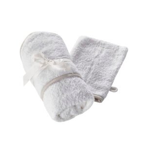 White Hooded Towel and Wash Mitt