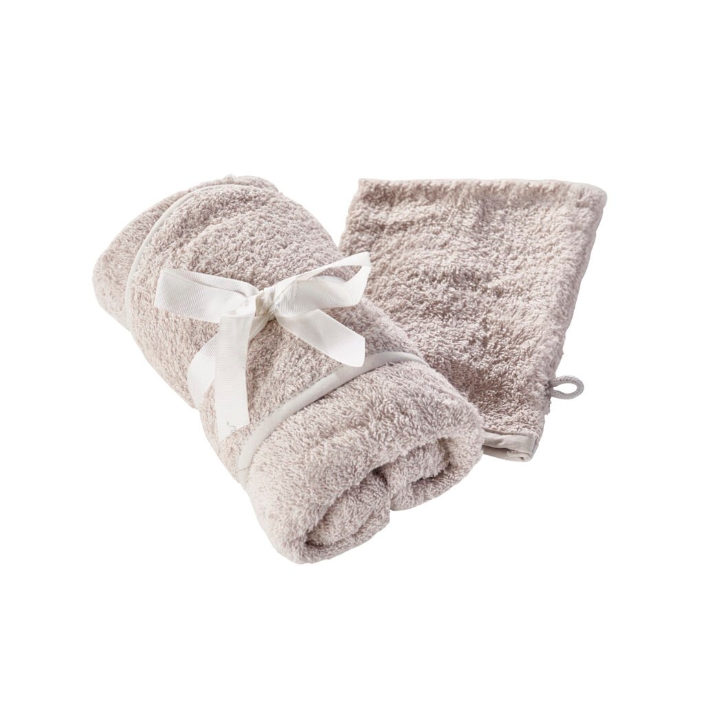Grey Hooded Towel and Wash Mitt