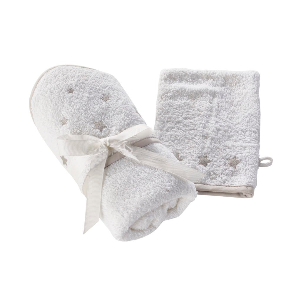 Stars Print Hooded Towel and Wash Mitt