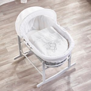 White Teddy Wash Day Grey Wicker Moses Basket