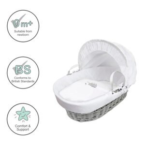 Sleepy Owl Grey Wicker Moses Basket