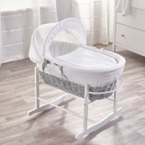White Waffle Grey Wicker Moses Basket