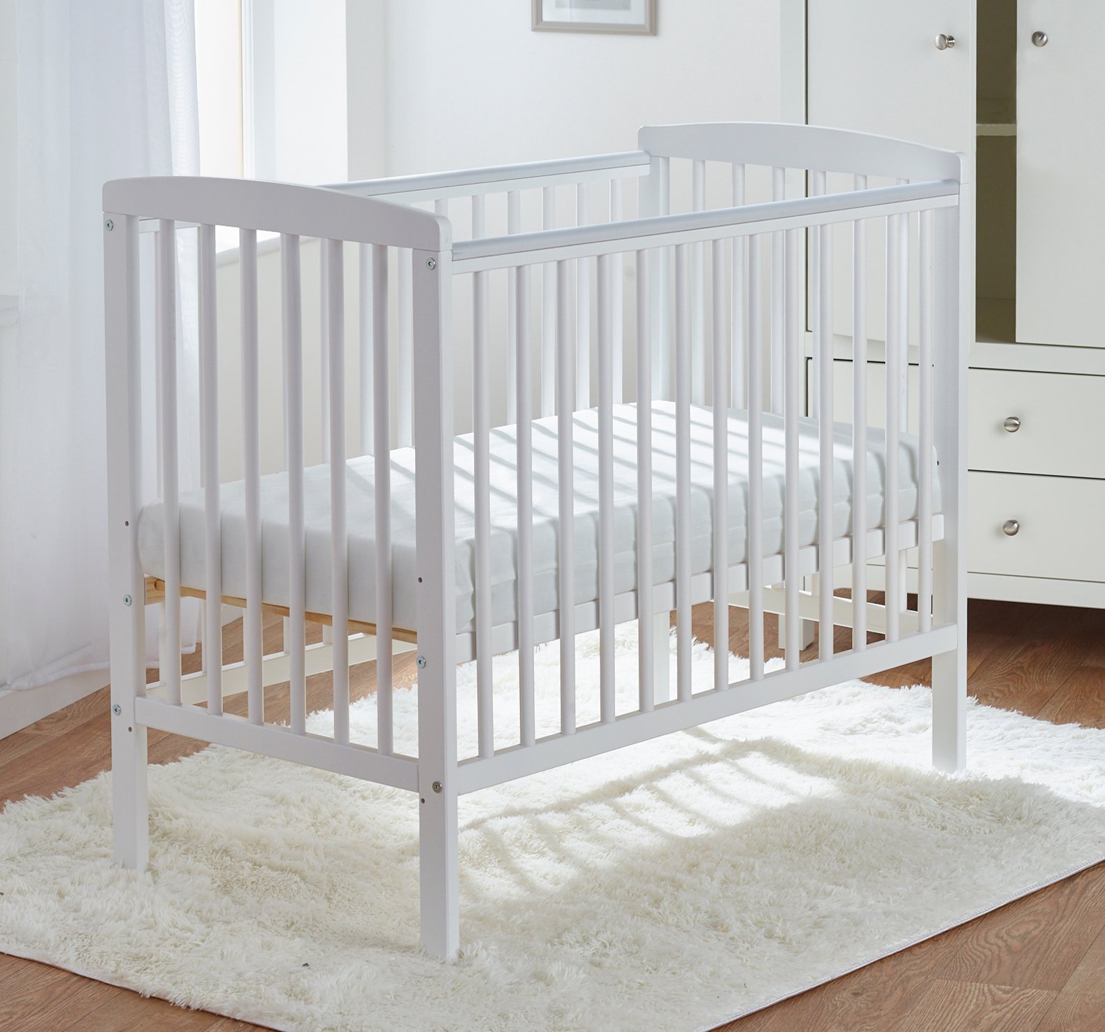 Sydney Compact Cot White with Spring Mattress