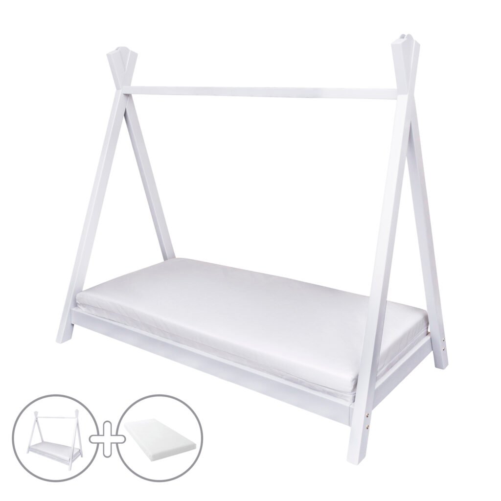 Teepee Toddler Bed White with KF Mattress