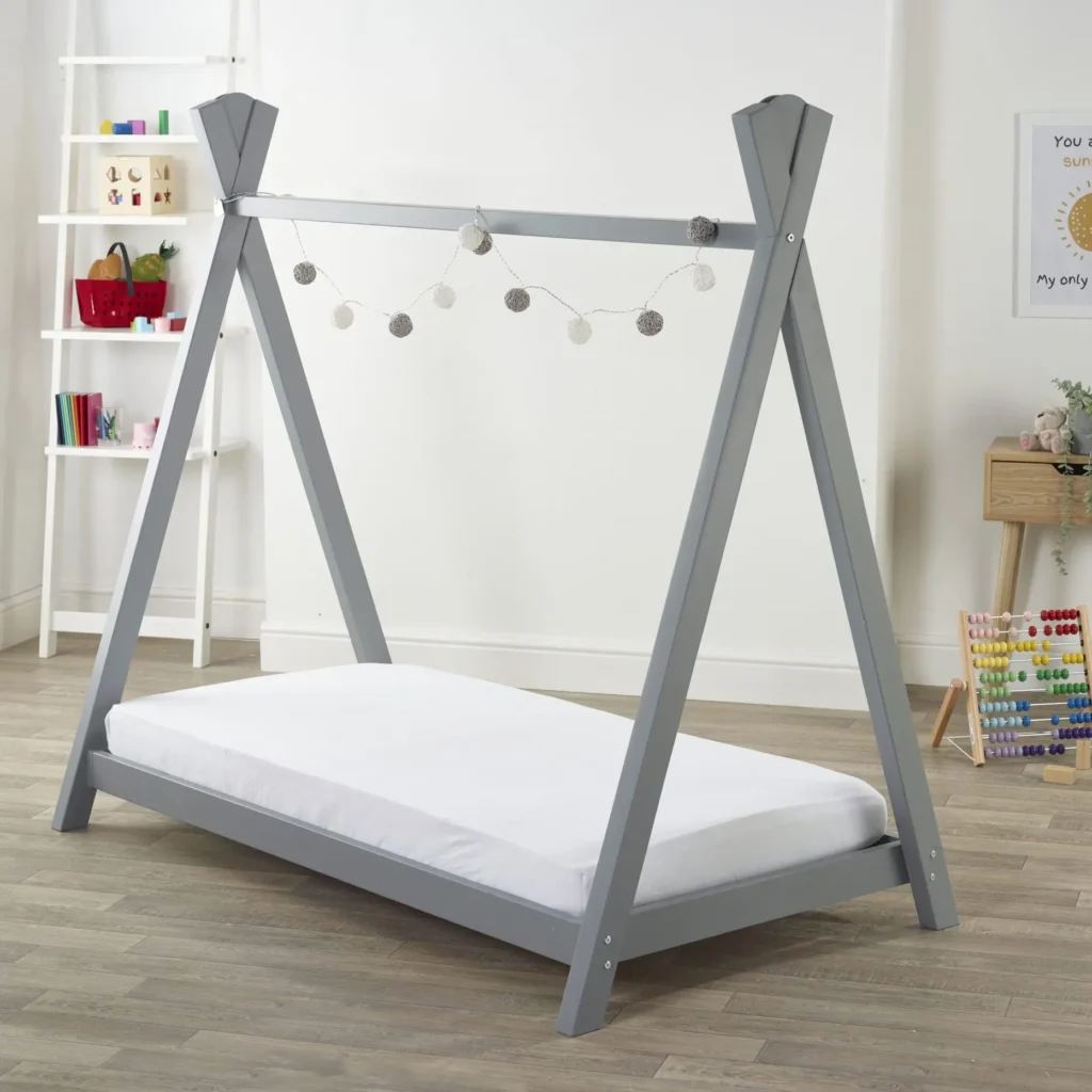 Teepee Toddler Bed Grey with Spring Mattress
