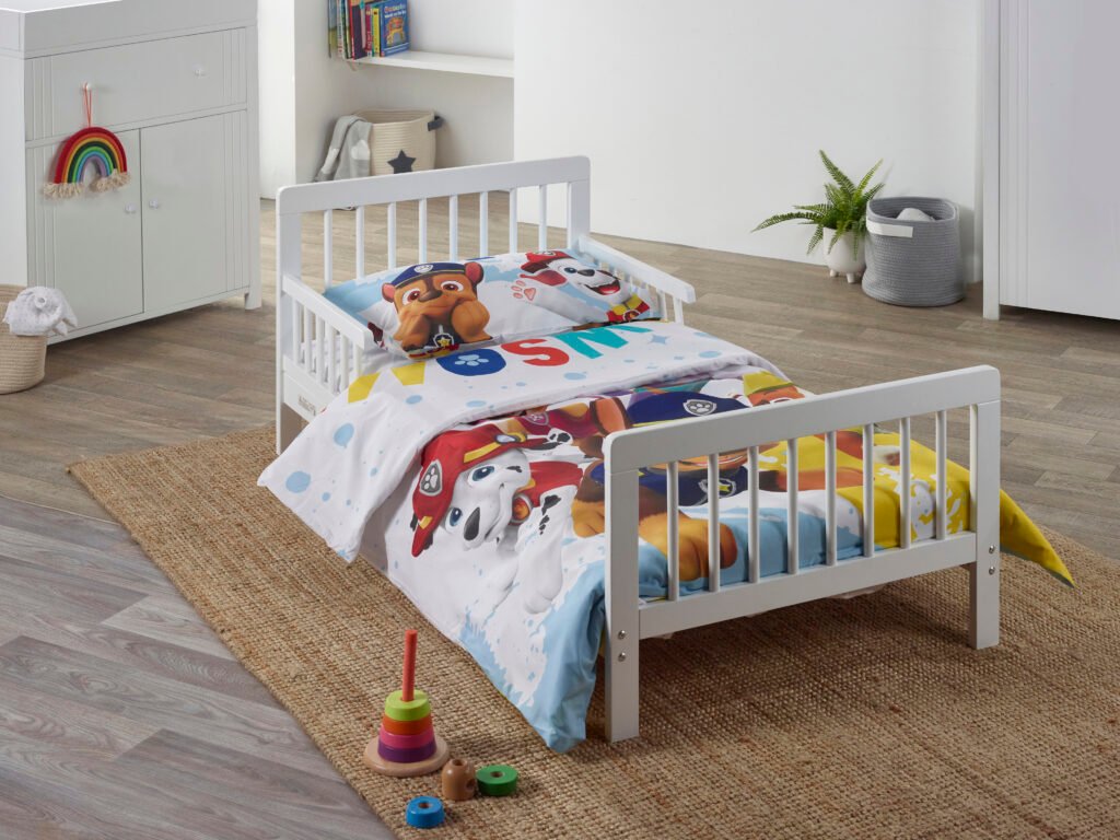 Paw Patrol kinder valley 7 piece toddler bed bundle with Sydney toddler White bed and Kinder Flow mattress