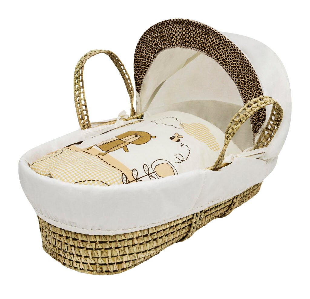 Tiny Ted Cream Palm Moses Basket with Opal Folding Stand Natural
