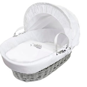 Sleepy Owl Grey Wicker Moses Basket with Grey Rocking Stand
