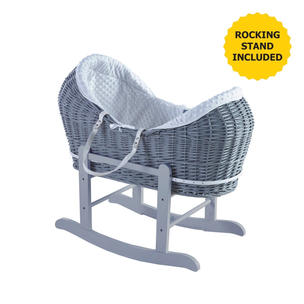 White Dimple Grey Pod Moses Basket with Grey Rocking Stand