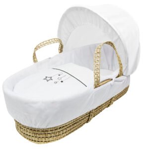 White Wish Upon Star Palm Moses Basket with Folding Stand White