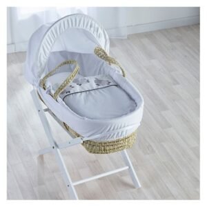 Three Little Sheep Palm Moses Basket with Folding Stand White