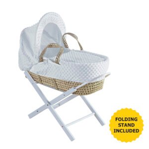 White Dimple Palm Moses Basket with Folding Stand White