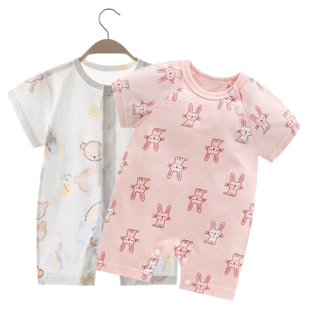 Brown bear and pink bunny romper -short sleeve