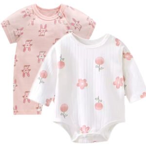 Pink Bunny Short Sleeve Romper and Long sleeve body suit bundle