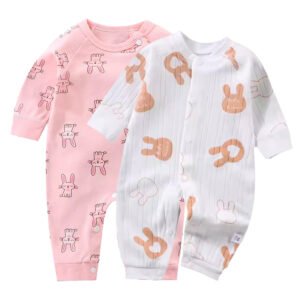 pink and white bunny romper - full sleeve