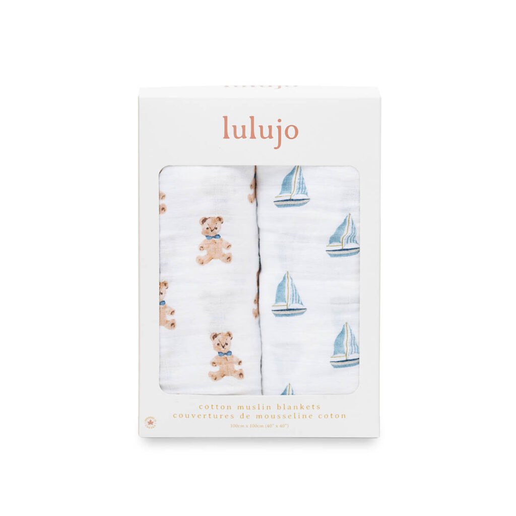 2-pack Cotton Swaddles - Vintage Teddy / Sailboats