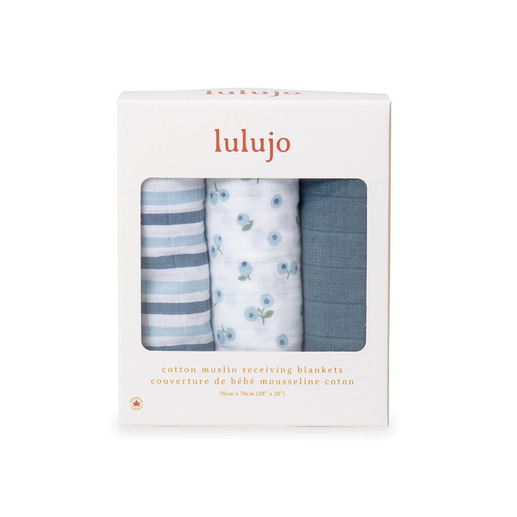 3-Pack Muslin Cloths 100% cotton (70cm x 70cm) - Blueberries