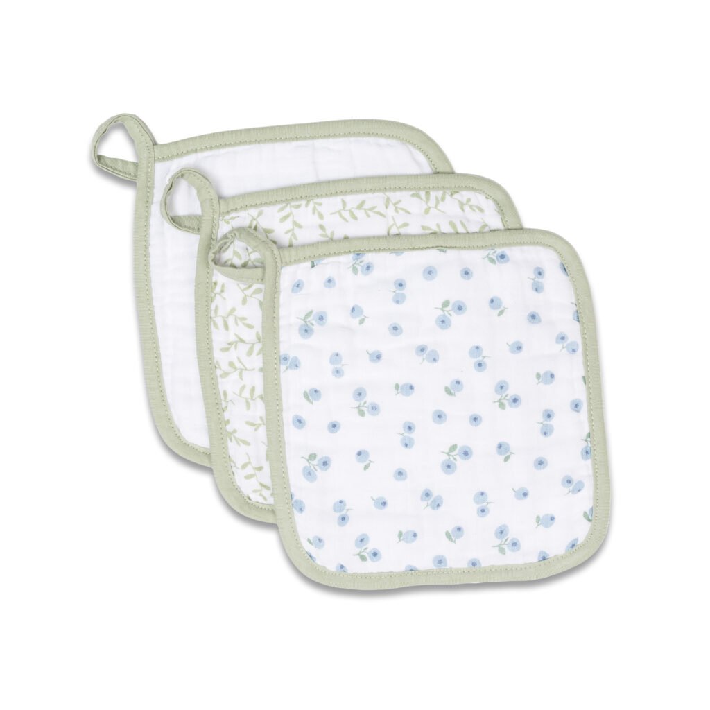 3-pack Wash Cloths - Blueberries, White & Greenery