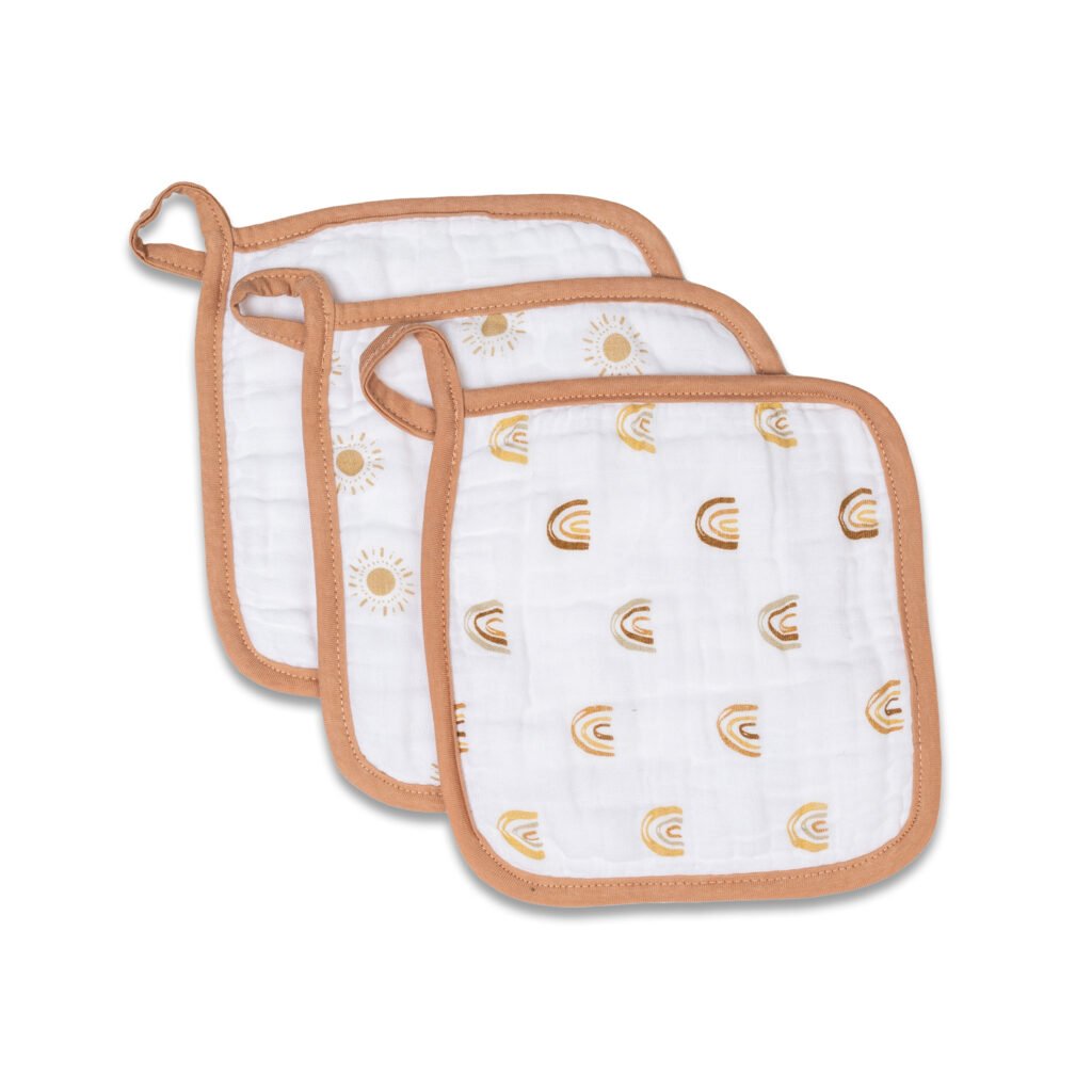 3-pack Wash Cloths - Rainbows, White & Suns