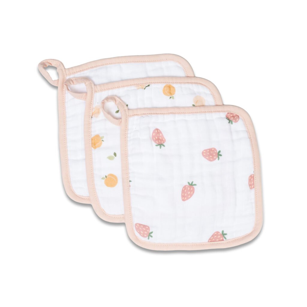 3-pack Wash Cloths - Peaches, White & Strawberries