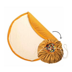 Organic Playmat and Storage Bag - Grid Mustard