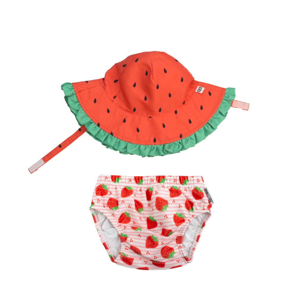 Baby Swim Diaper & Sun Hat Set - Strawberry
