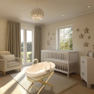 Vanilla cream Muslin Palm Moses basket with opal folding Stand White